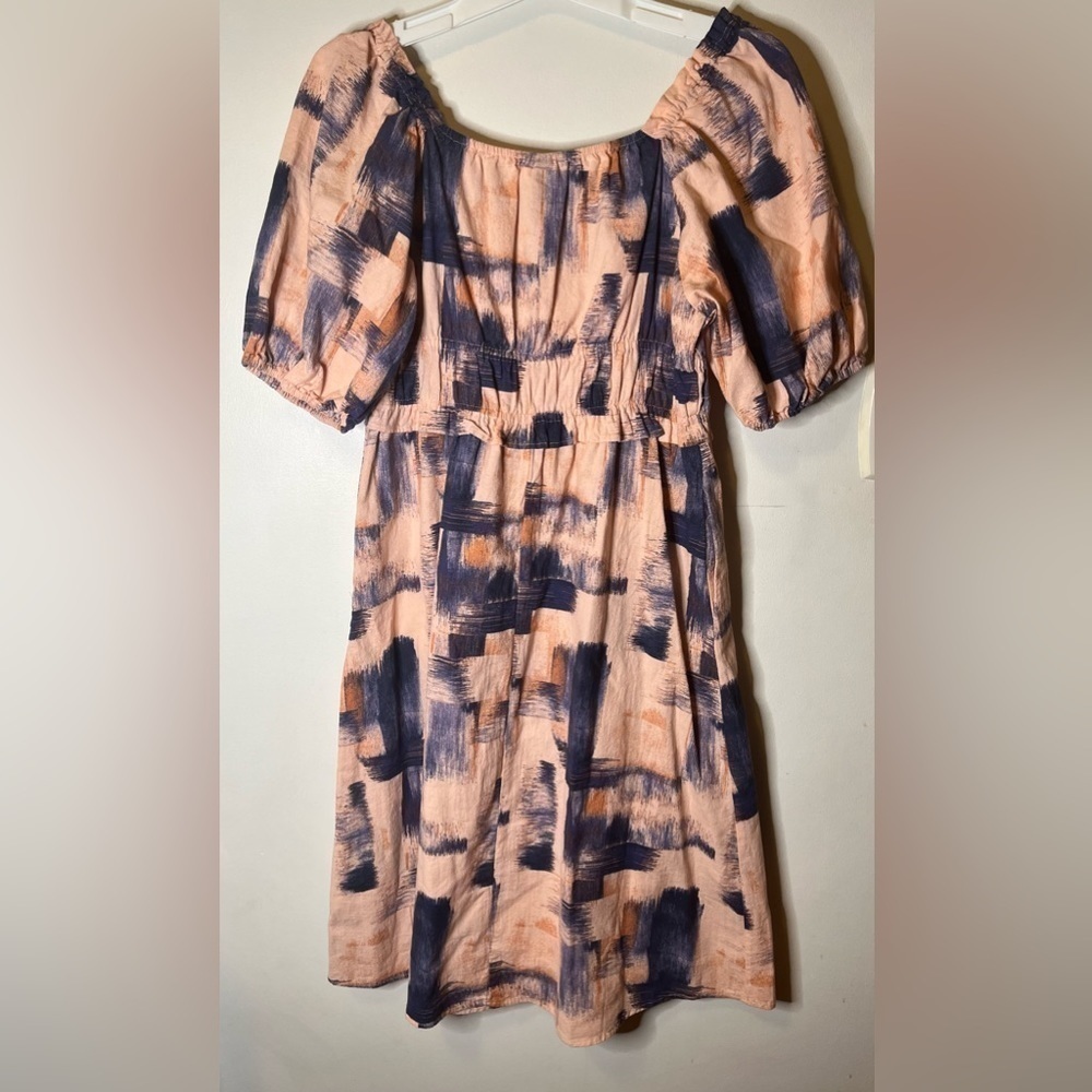 Universal Thread Pink Blue Pullover Puff Short Sleeve Elastic Waist Dress Medium - Picture 3 of 7